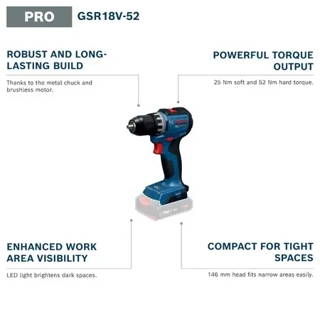 BOSCH GSR 18V-52 PRO Accuboorm - Brushless Cordless Electric Drill 18V recensie en prijs